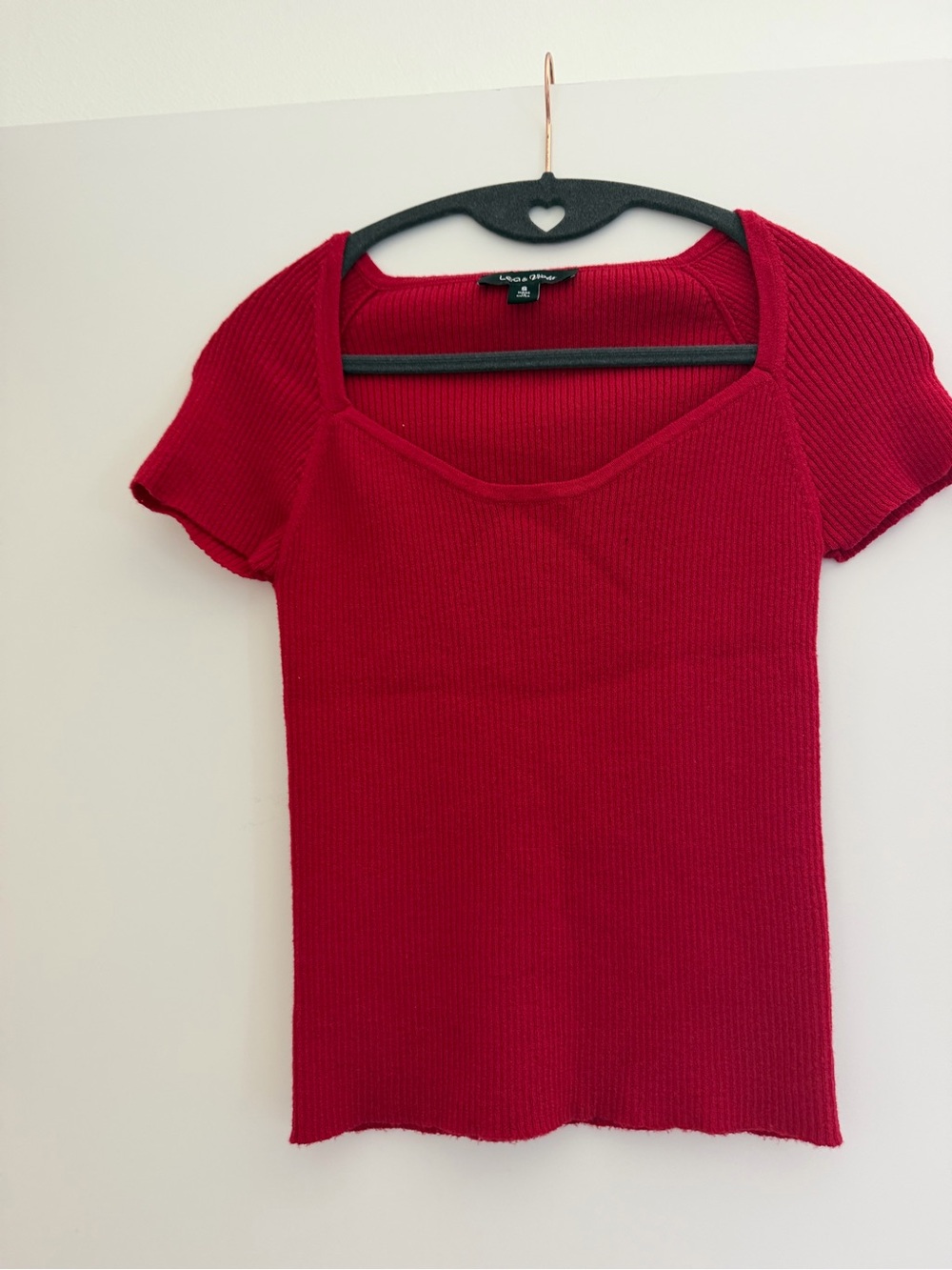 Vibrant Red Ribbed Square-Neck Short Sleeve Top